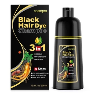Black Hair Dye Shampoo 3 in 1 for Women/Men for Gray Coverage Instant Hair Co... - Picture 1 of 6