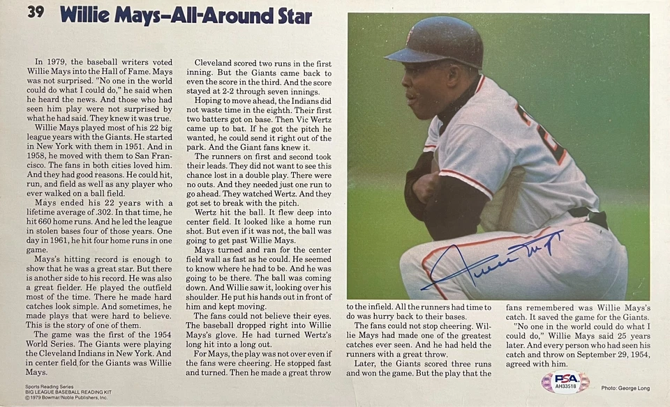 Willie Mays Autographed Signed 9x14 News Clip Photo SF Giants PSA 1979  - Image 1 of 2