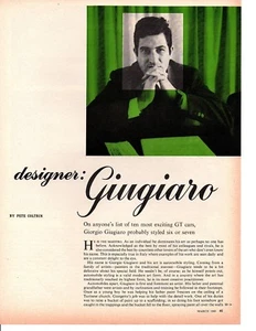 1969 GIORGIO GIUGIARO / GT CAR DESIGNER ~ ORIGINAL 7-PAGE ARTICLE - Foto 1 di 1