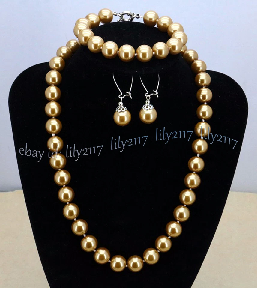 Juego de aretes collar cuentas redondas perlas concha del mar del sur 8/10/12 mm 18"" Foto 1 de 4