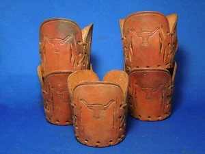 Longhorn Steer Western Leather Cup Holders Coaster - Picture 1 of 12