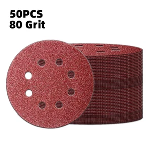 50X 5 inch 8-Hole Orbital Sander Sandpaper Pads Hook Loop Sanding Discs 80 Grit - Picture 1 of 8