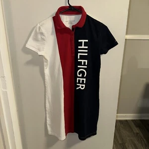 Tommy Hilfiger Collared Dress Womens XS Red Blue White Spell Out Y2K Preppy - Picture 1 of 9