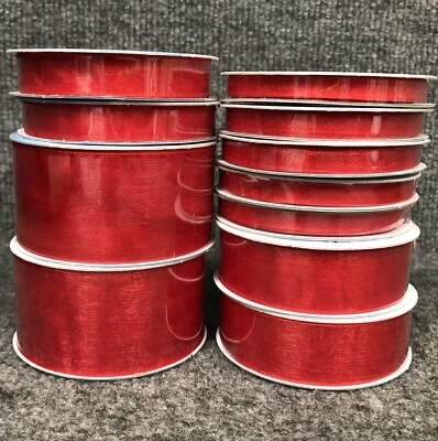 Lot Of 11 Vintage Red Ribbon (2) 1 1/2” (2) 1/2” (5) 1/4” (2) 7/8” 121 Yards Tot - Image 1 of 4