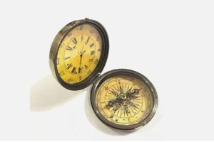 Brass Nautical Compass Clock 3" | Tabletop Maritime Gift Home Office Decor - Picture 1 of 5
