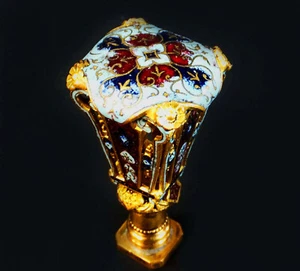 STUNNING BOXED 19th. CENTURY ORMOLU & VITREOUS CHAMPLEVE ENAMEL DESK SEAL - Picture 1 of 17