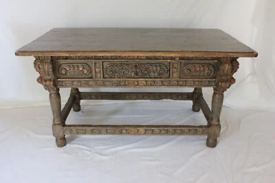 Полихромный резной испанский барочный/колониальный дубовый трапезный стол около (AF1-371) - Изображение 1 из 4