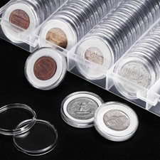 100Pcs Clear Round Capsules Coin Holders Plastic Protector For 24mm Applied