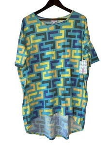 NWT LuLaRoe Women's Irma Tunic T-Shirt Blue Yellow Gray Geometric Sz Medium - Picture 1 of 8