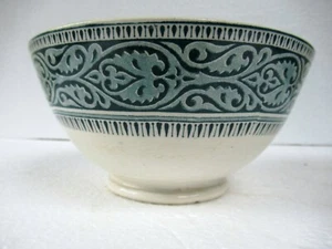 Antique Copeland Late Spode Pottery Bowl Green & White Ribbed Transferware Old F - Picture 1 of 8