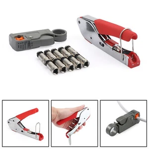 F-Type Compression Stripper Tool Coaxial Crimper + 10PCS RG6 Crimp Connectors S8 - Picture 1 of 11