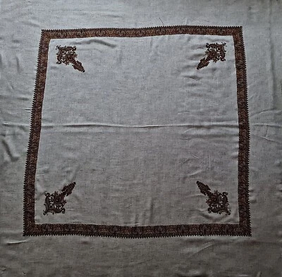 SCARF VINTAGE AUTHENTIC LALA BERLIN GRAY EMBROIDERY COTTON BLEND WOMENS SQUARE - Image 1 of 4