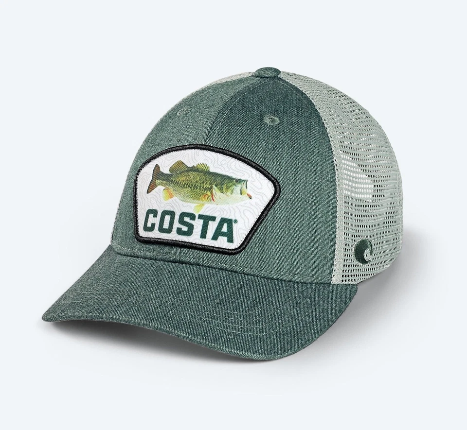 Costa Del Mar Bass Trucker XL Hat Green Heather Adjustable Back One Size Fishing