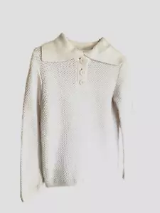 Talbots Mujer Suéter Botones Cuello Frontal Cuello 100% Algodón Blanco Tejido Talla SP - Imagen 1 de 5