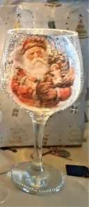 Decoupage Hand Decorated Christmas Wine Glass Gift - Picture 1 of 3