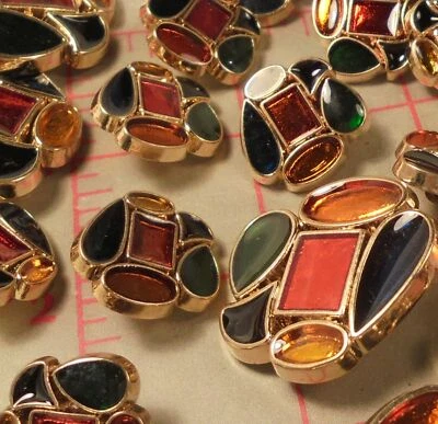 12 Small Pop Art Abstract Shank Buttons Gold Plastic With Colored Enamel 3/4 " - Image 1 of 4