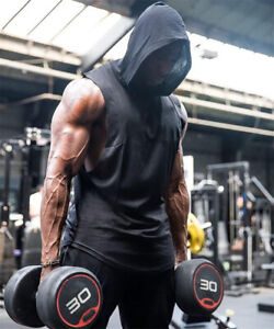 Gyms Men Hooded Tank Top vest Sleeveless Bodybuilding Cotton  Workout Fitness