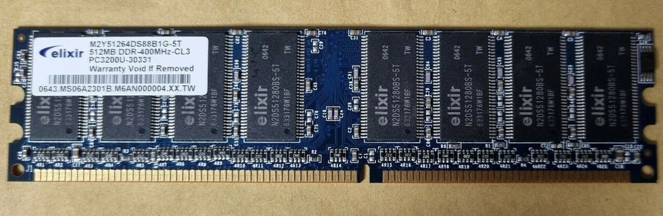 ELIXIR M2Y51264DS88B1G-5T 512MB DDR PC3200U-30331 400MHz - Image 1 of 1
