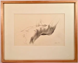 Gallery Framed Reclined Nude Woman Pencil Drawing Signed Dudar Circa 1988 - Picture 1 of 6