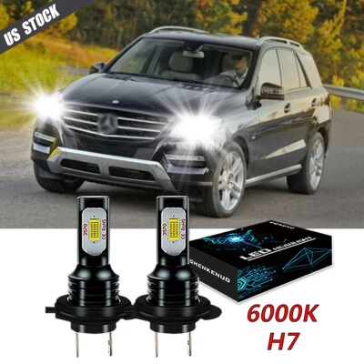 LED Headlight Bulbs Kit H7 White 6000K for Mercedes-Benz ML350 2003-2014 2015 - Image 1 of 4