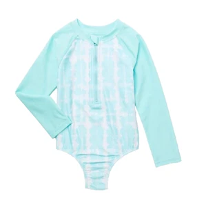 new GIRL 12 M one piece long sleeves rashguard swimsuit UPF 50+ Aqua - Picture 1 of 3