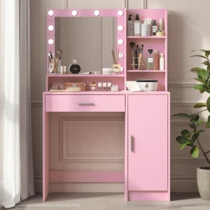 USA Vanity Set with 12 LED Lighted Mirror Makeup Dressing Table Dresser Desk - Picture 1 of 8