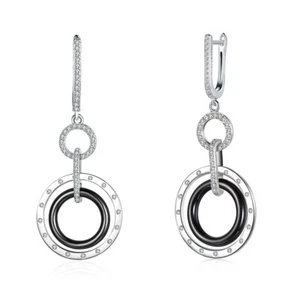 Round Cut 1.44CT Simulated Sapphires Double Circular Drop-Dangle Fine Earring - Picture 1 of 6