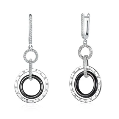 Round Cut 1.44CT Simulated Sapphires Double Circular Drop-Dangle Fine Earring - Image 1 of 4