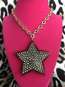 Luly Lu "Bazaar" Vintage HUGE Star Olive Green Grey Swarovski Stellar Necklace - Picture 1 of 8