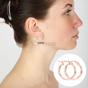 20MM Women 18ct Rose Gold Plated Twisted Circle Statement Huggie Hoop Earrings - Picture 1 of 5