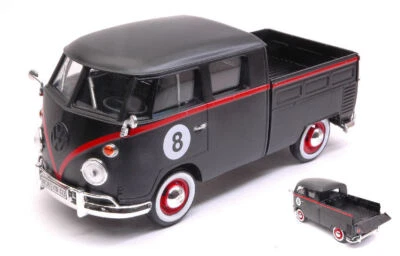 MODELLINO FURGONE STATICO DIECAST VW TYPE 2 T1 DOUBLE CAB PICK UP N.8 NERO 1:24 - Immagine 1 di 2
