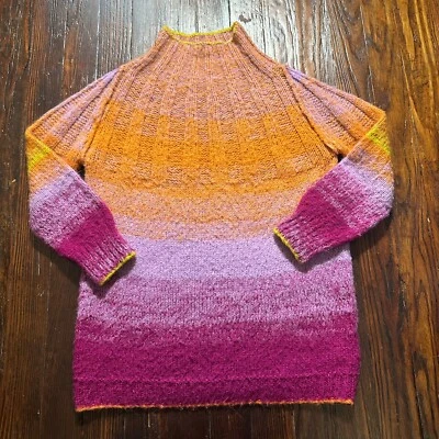 Anthropologie Sweater Womens M Gray Orange Pink Knit Cowl Neck Wool Alpaca Blend - Image 1 of 4