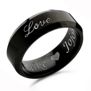 Anillo de titanio, anillo de boda de titanio negro grabado personalizado-GRABADO GRATIS  - Imagen 1 de 3