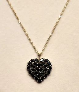 Heart Pendant Black Spinel 18K Yellow Gold Over Sterling Silver 925, 18" Chain - Picture 1 of 6