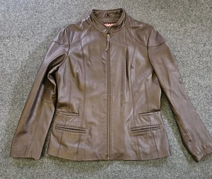Chaqueta Pelle Studio Para Mujer Grande Marrón Cuero Genuino Cremallera Frontal Trenzada... - Imagen 1 de 14