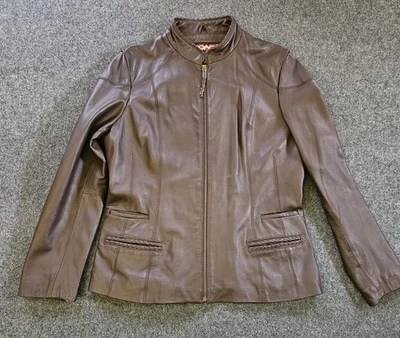 Pelle Studio Jacket Women’s Large Brown Genuine Leather Zip Front Braided... - Image 1 of 4
