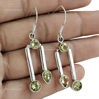 Natural Lemon Topaz 925 Sterling Silver Drop Dangle Friendship Day Hook Earrings - Image 1 of 4