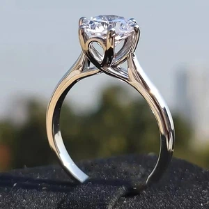 Anello di fidanzamento in argento sterling 925 con diamanti coltivati ​​in... - Foto 1 di 5