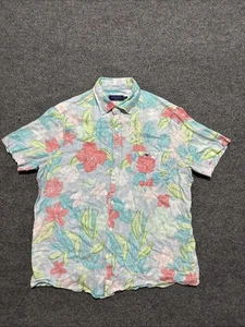 Vineyard Vines Leinen Camp Hemd Herren große Knopfleiste Tasche Blumen Hawaii - Bild 1 von 13