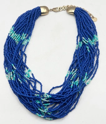Talbots blue seed bead multi strand necklace - Image 1 of 4