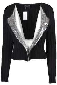 CHANEL BLACK 1999 SEQUIN AND SILK CARDIGAN FR 40 UK 12 - Picture 1 of 4