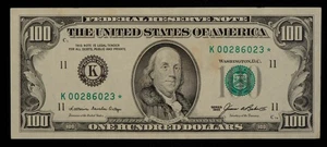 FR 2171-K* $100 1985 Federal Reserve Note US - Star Note - XF+ - SKU-CA1463 - Picture 1 of 2