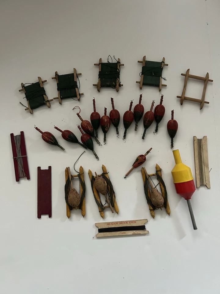 Vintage Hand Line with Wood Bobber Red and Green - Image 1 of 1