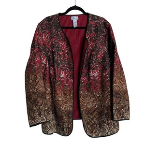 Catherines Reversible Jacket Open Front Red Mosaic Plus Size2X (22W/24W) NWT - Picture 1 of 5