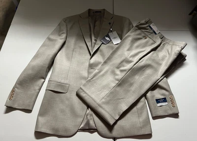 NWT Hart Schaffner Marx Chicago Fit Taupe 2 Piece Wool Silk Suit 41L 35W $795.00 - Image 1 of 4