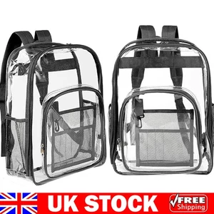Clear Transparent Large Backpack Waterproof Travel School Bag Work Rucksack NEW - Picture 1 of 8