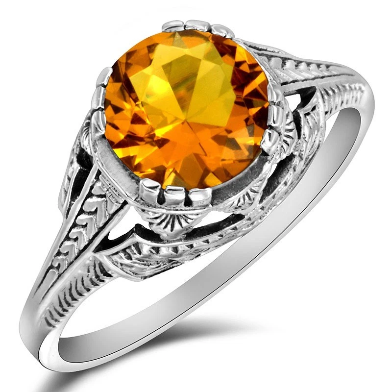 Anillo Art Nouveau de plata esterlina 925 citrino dorado natural de 2 quilates talla 6  Foto 1 de 4