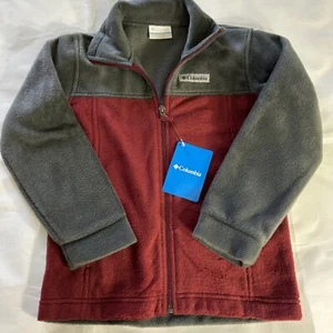 Columbia Steens Mt II Fleece Jacket Burgandy & Gray Boys Sz XS 6/7 Full Zip New - Picture 1 of 11
