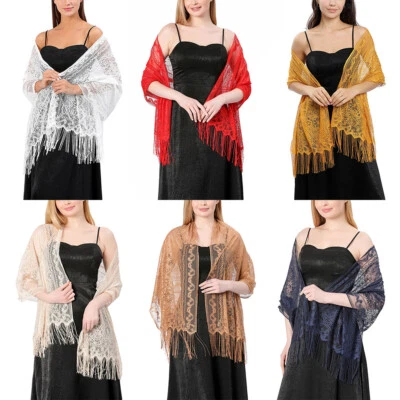 Cashew Shawl Hollow Out Lace Scarf Tassel Sheer Paisley Flower Shawl Scarf W - Image 1 of 4