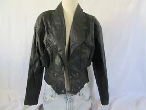 Vintage 80er Jahre Leder Motorrad Biker Crop Bomber Jacke kleine Power Schultern Sm - Bild 1 von 9